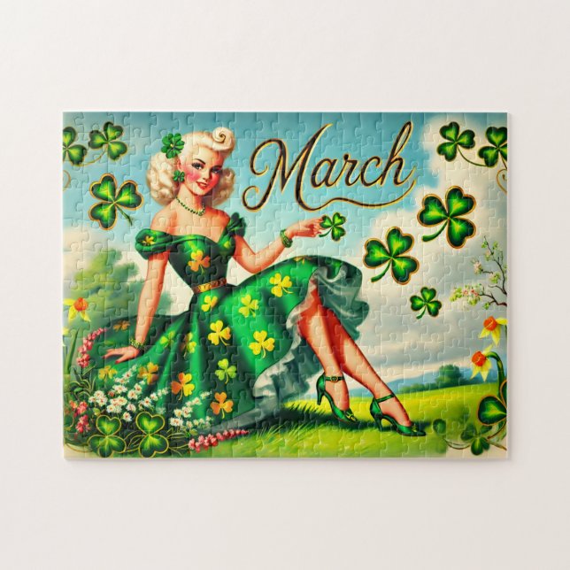 Quebra-cabeça March Retro Pin-Up Girl St. Patrick's Day (Horizontal)