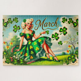 Quebra-cabeça Marcha Retro Pin-Up Rapariga Rua. Dia de Patrick