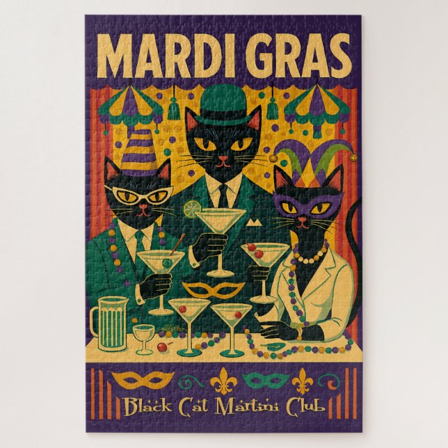 Quebra-cabeça Mardi Gras Black Cat Martini Club Trio (Vertical)