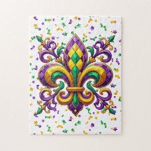 Quebra-cabeça Mardi Gras fleur de lis, verde-púrpura