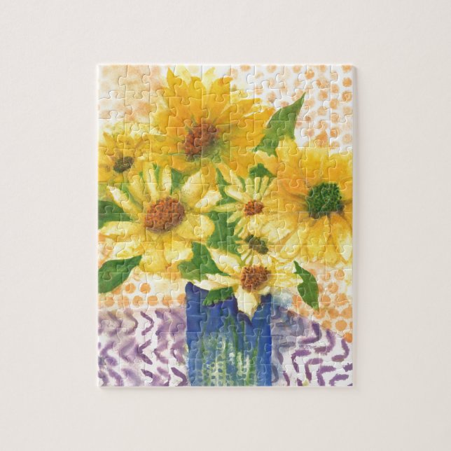 Quebra-cabeça margarida amarela no vaso azul (Vertical)