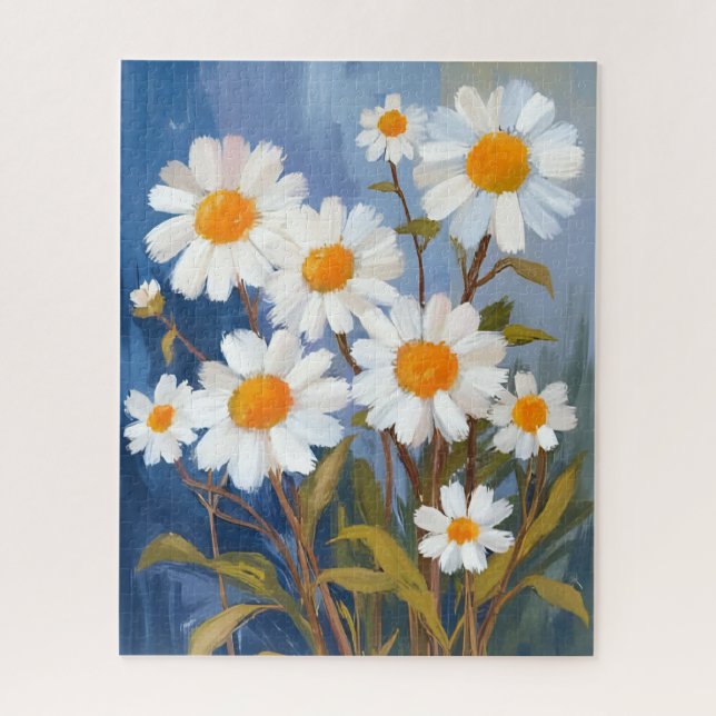 Quebra-cabeça Margaridas Brancas Flores Aquarela Pintadas (Vertical)