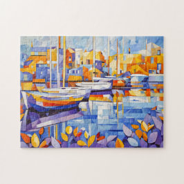 Quebra-cabeça Marina Cubista com Barcos e Reflexões