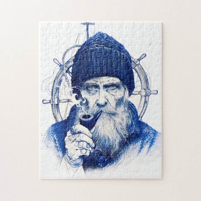 Quebra-cabeça Marinheiro Controlando Roda do Leme de Madeira com (Vertical)