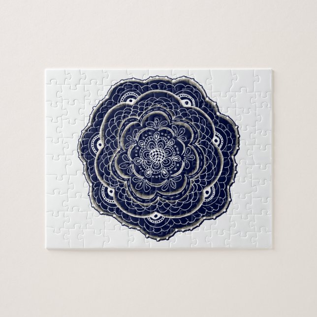 Quebra-cabeça Marinho de Flor Inscrito Azul (Horizontal)