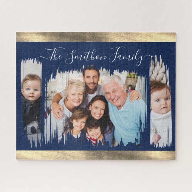 Quebra-cabeça Marinho Moderno Clássico Azul Dourado Adicionar su (Horizontal)