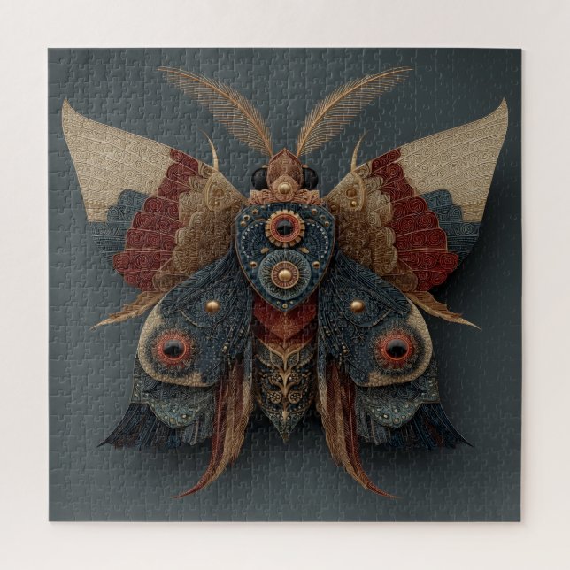 Quebra-cabeça Mariposa 3D Simétrica Ornamentada com Acentos Dour (Vertical)