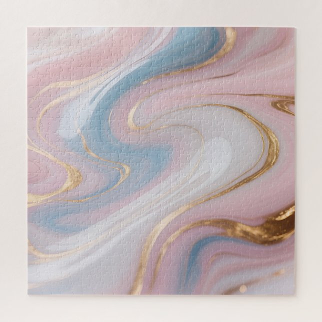 Quebra-cabeça Mármore Abstrato Redemoinho Rosa Azul Dourado (Vertical)