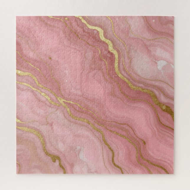 Quebra-cabeça Mármore Dourado Rosa Luxo Abstrato (Vertical)