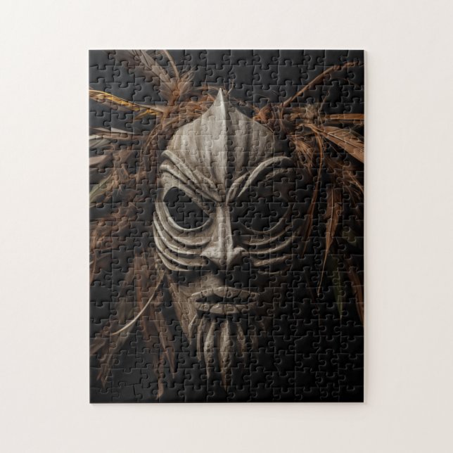 Quebra-cabeça Máscara africana com penas e texturas (Vertical)