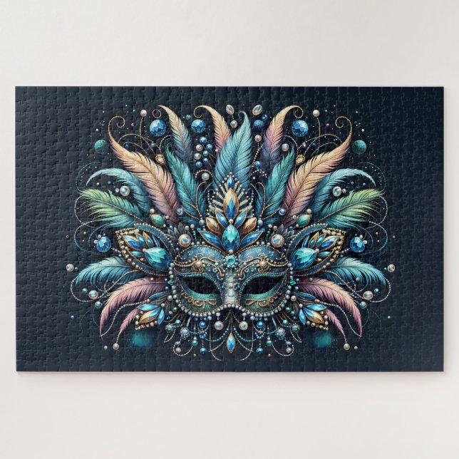 Quebra-cabeça Máscara de Joias com Penas Boho Masquerade (Horizontal)