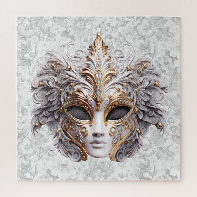 Quebra-cabeça Máscara de mascarada Colorida em Cinza (Vertical)