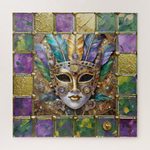 Quebra-cabeça Máscara de Metal Cerâmico Colorido com Penas de Ca