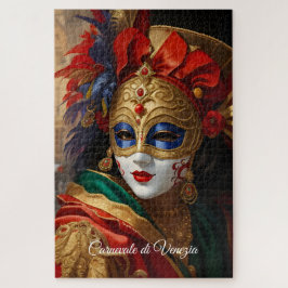 Quebra-cabeça máscara do Carnaval de Veneza dourado vermelho azu