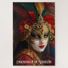 Quebra-cabeça Máscara do Carnaval de Veneza vermelha verde doura