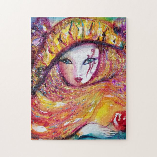 Quebra-cabeça MÁSCARA EM AMARELO/Bola Masquearde Veneza, Roxo (Vertical)