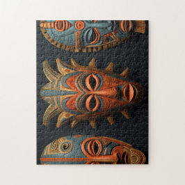 Quebra-cabeça Máscaras africanas em laranja e azul-turquesa