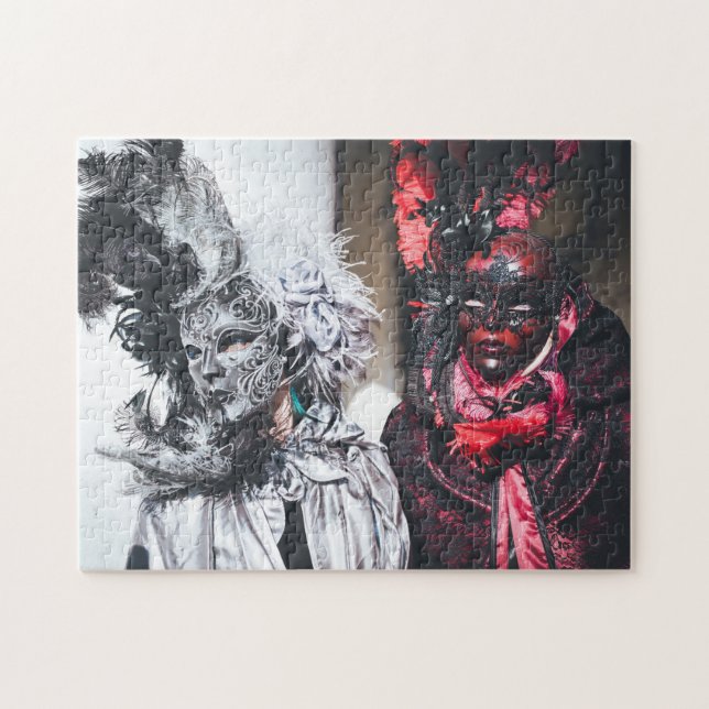 Quebra-cabeça Máscaras de prata e carnaval vermelha em Veneza (I (Horizontal)