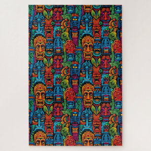Quebra-cabeça Máscaras de Tiki Tropical Coloridas Whimsical Difí