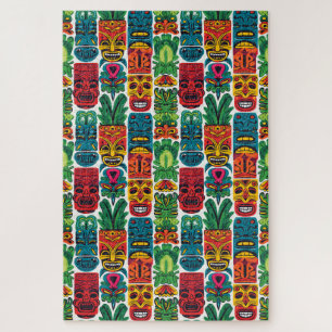 Quebra-cabeça Máscaras de Tiki Tropical Coloridas Whimsical Difí