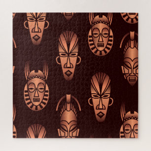 Quebra-cabeça Máscaras étnicas africanas, fundo escuro