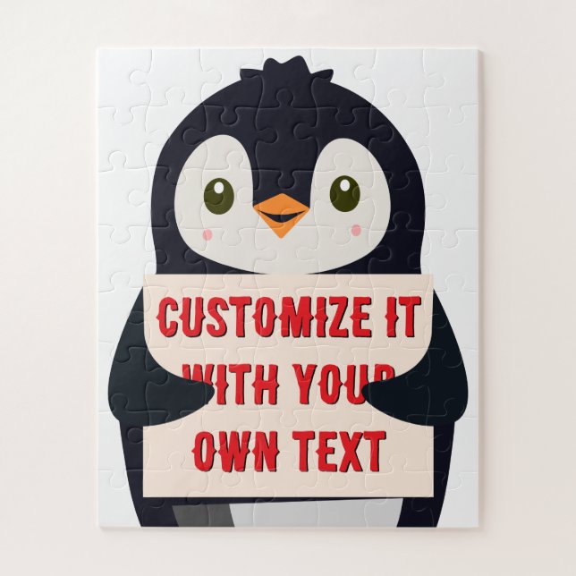 Quebra-cabeça Mascote pinguim segurando um sinal para texto pers (Vertical)