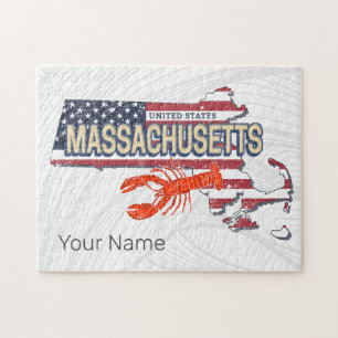 Quebra-cabeça Massachusetts United States Retro Map Vintage EUA