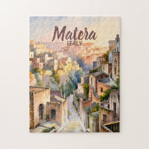 Quebra-cabeça Matera Itália Sassi Aquarela Personalizada Vintage