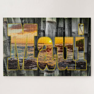Quebra-cabeça Maui Sunset Graphics no Fundo do Bambu
