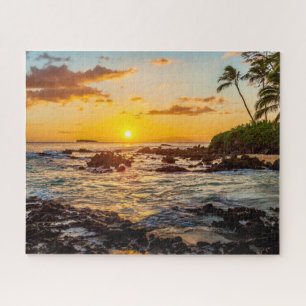 Quebra-cabeça Maui Sunset na praia secreta com a cratera Molokin