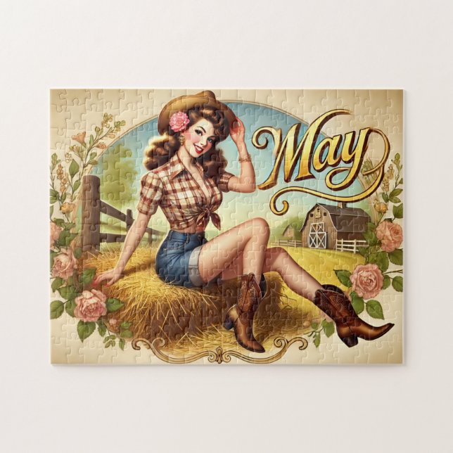 Quebra-cabeça May Retro Country Cowgirl Western Pin-Up  (Horizontal)