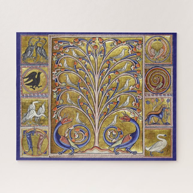 QUEBRA-CABEÇA MEDIEVAL BESTIARY,BIRDS ON TREE OF LIFE,DRAGONS  (Horizontal)