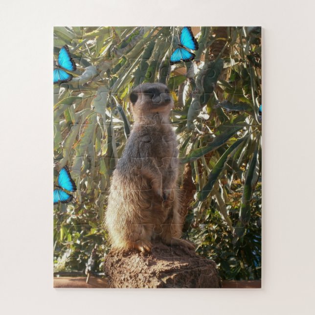 Quebra-cabeça Meerkat E Borboletas Azuis, (Vertical)