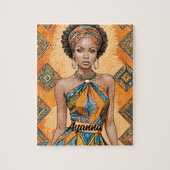 Quebra-cabeça Melanin Woman com Headwrap - Impressão africano (Vertical)