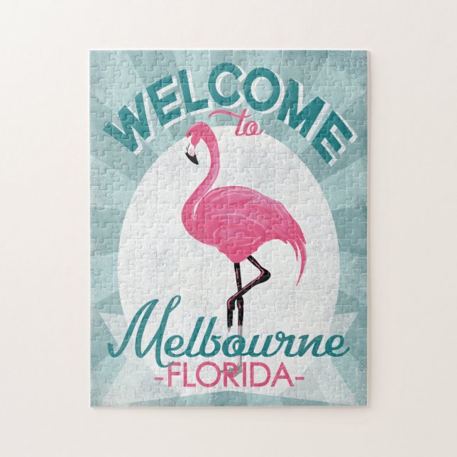 Quebra-cabeça Melbourne Florida Pink Flamingo Retro (Vertical)