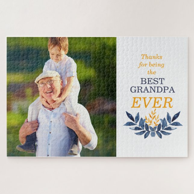 Quebra-cabeça Melhor Avô de Foto Personalizável (Horizontal)