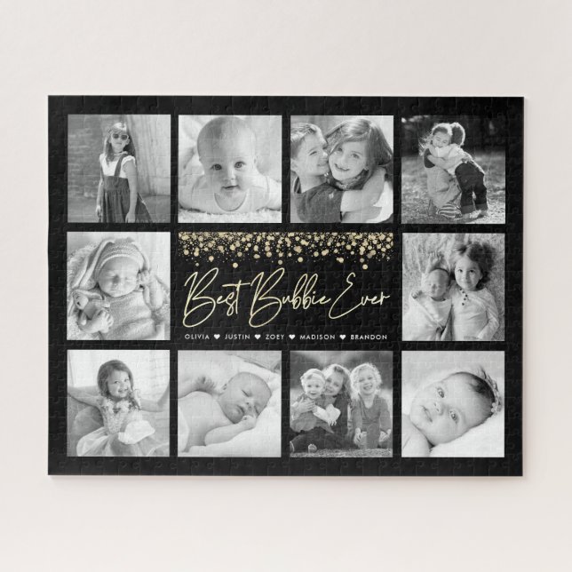 Quebra-cabeça Melhor Bubbie Colagem de Fotos de 10 Vezes Dourada (Horizontal)