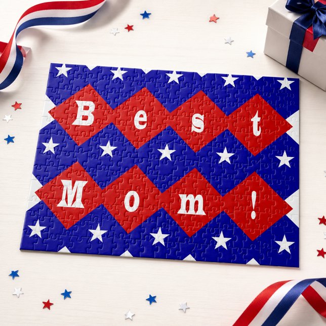 Quebra-cabeça Melhor Mãe em Formato Diamante Patriótico (Best Mom Patriotic Red White Blue Gift Jigsaw Puzzle)