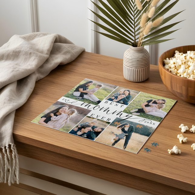 Quebra-cabeça Melhor Mamãe Alguma Vez Mãe Escrevendo Colagem de  (Best Mommy Ever Mom Script Heart Photo Collage Jigsaw Puzzle)