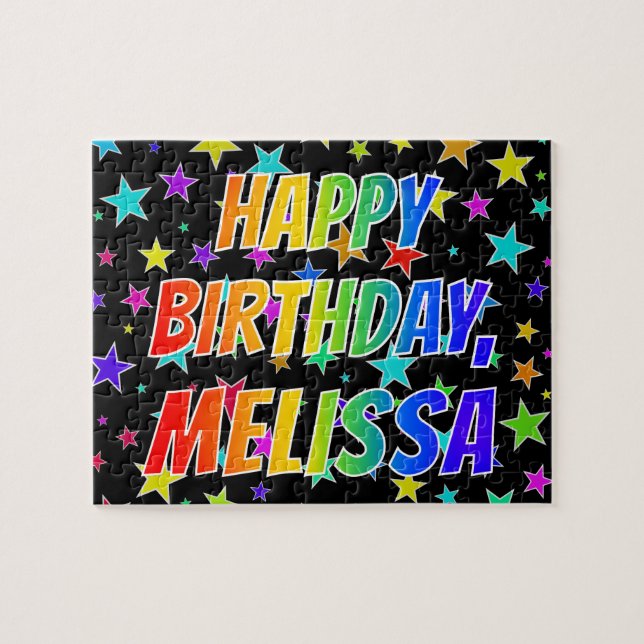 Quebra-cabeça "MELISSA" Primeiro Nome, Diversão "FELIZ ANIVERSÁR (Horizontal)