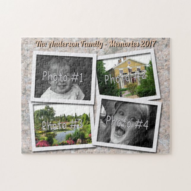 Quebra-cabeça Memórias da família 4 x fotos personalizadas na te (Horizontal)