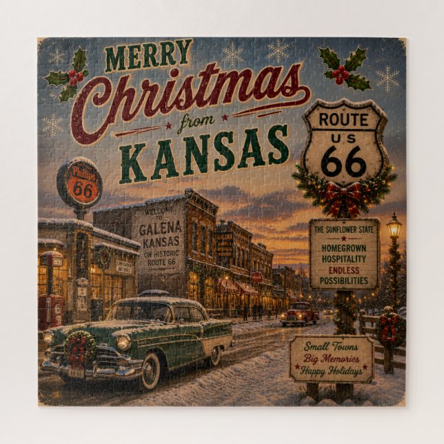 Quebra-cabeça Memórias de Natal da Rota 66 no Kansas (Vertical)