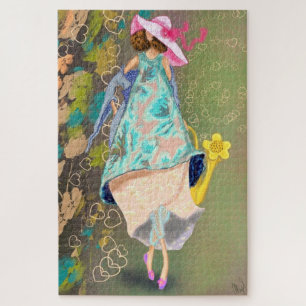 Quebra-cabeça Menina ama Flores da primavera Desenhando Fantasia