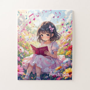 Quebra-cabeça Menina Anime Fofa Personalizada Lendo um Livro