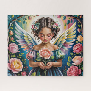 Quebra-cabeça Menina Anjo Com Flores
