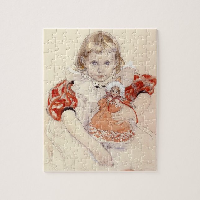 Quebra-cabeça Menina bonita com boneca (Arte infantil) (Vertical)
