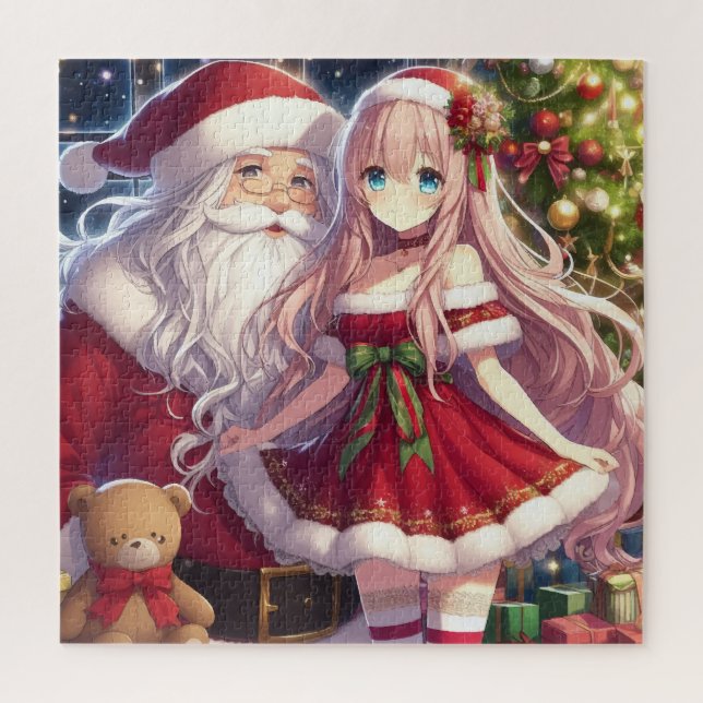 Quebra-cabeça Menina de animação com natal de papais noeis (Vertical)