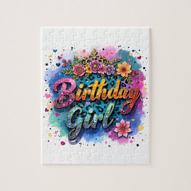 Quebra-cabeça Menina de Aniversário Floral Leopardo (Vertical)