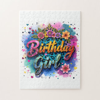 Quebra-cabeça Menina de Aniversário Floral Leopardo