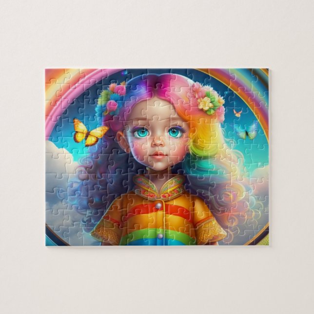 Quebra-cabeça Menina de Cabelo Colorido com Borboletas (Horizontal)